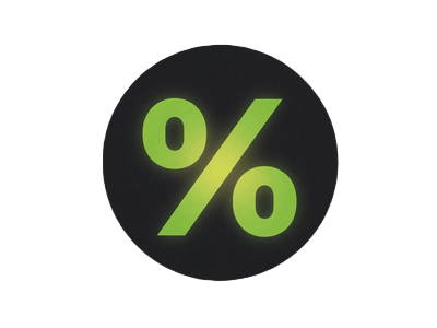 Cashback Icon mit Prozentzeichen in elektrischem Gr&uuml;n auf dunklem Kreis bei Golisimo Casino