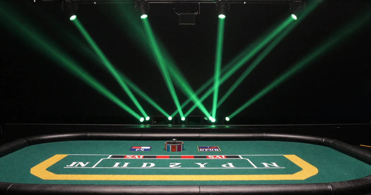 Live Casino Studio mit Stadion-Scheinwerfern in Gr&uuml;n und Roulette-Tisch bei Golisimo Casino
