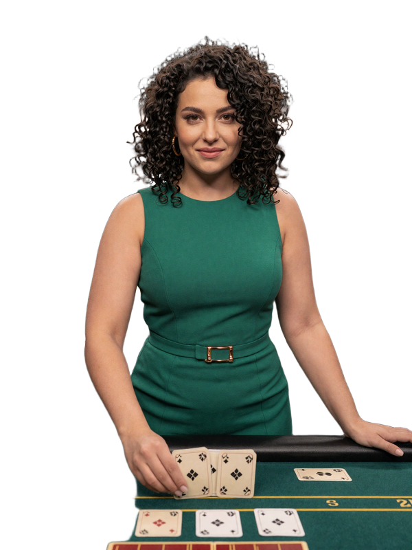 Live Dealerin Mara in gr&uuml;nem Kleid am Roulette-Tisch im Golisimo Live Casino