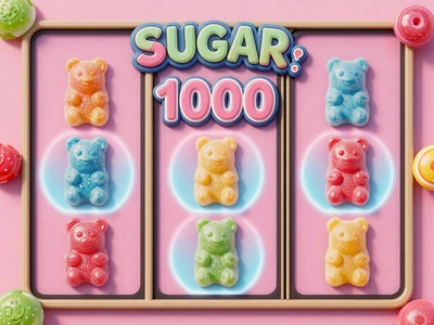 Sugar Rush 1000 Slot mit Gummib&auml;ren auf pinkem Hintergrund und Multiplikator-Zonen