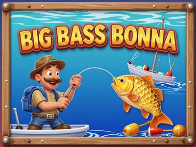 Big Bass Bonanza Slot mit Fischer der einen goldenen Fisch an der Angel h&auml;lt bei Golisimo Casino