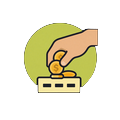 Cash-Out Symbol mit Hand die goldene M&uuml;nzen vom Wettschein greift